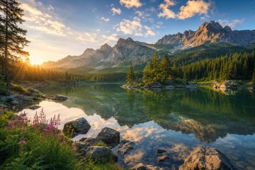 Alpensee im goldenen Morgenlicht