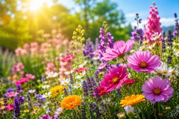 Sonnige Sommerblumenwiese im Garten