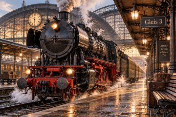 Dampflok am Gleis 3 im Abendlicht