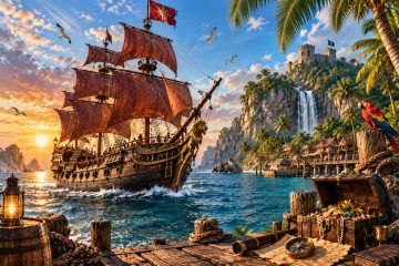 Goldene Piratenbucht im Sonnenuntergang