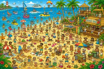 Wimmelbild im tropischen Strandparadies
